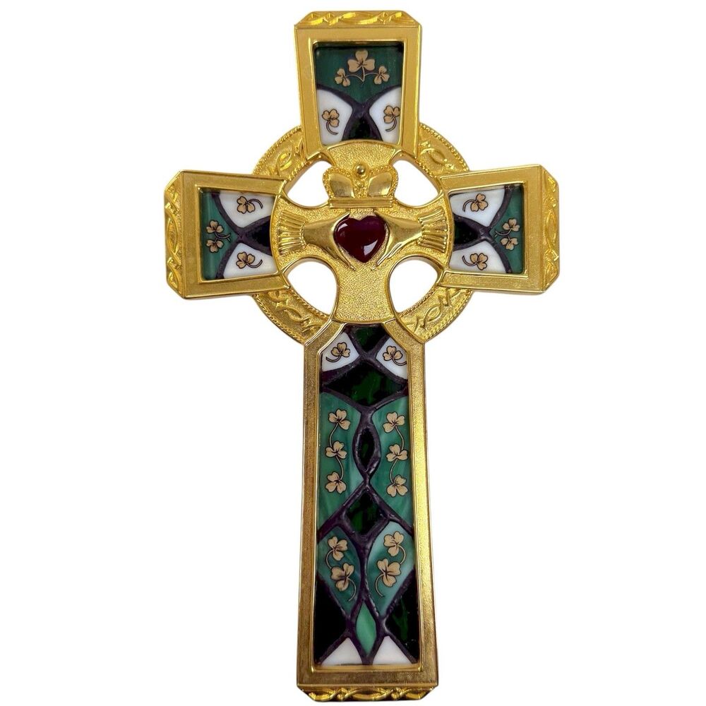 Vtg Franklin Mint “Blessings Of Ireland” Stained Glass Christian Cross -NO STAND